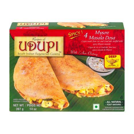 Deep Udupi South Indian Vegetarian Cuisine Mysore Masala Dosa Crepes Made from Rice and Urad Dal, Stuffed with Mysore Masala - Kalustyan's - Delivered