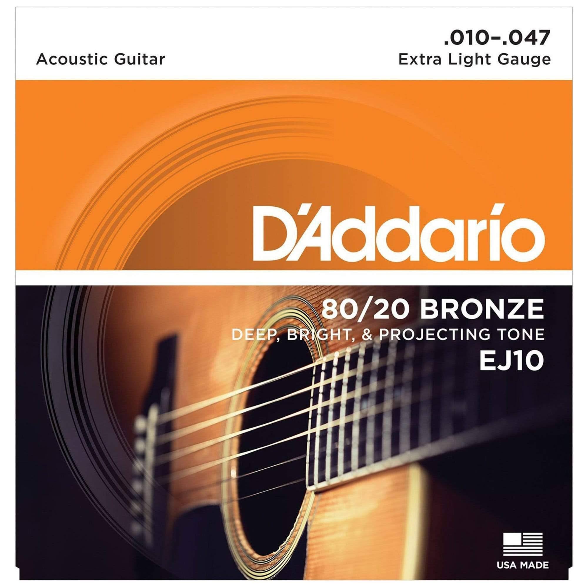 D'Addario EJ10 Bronze Acoustic Guitar Strings - Extra Light 10-47