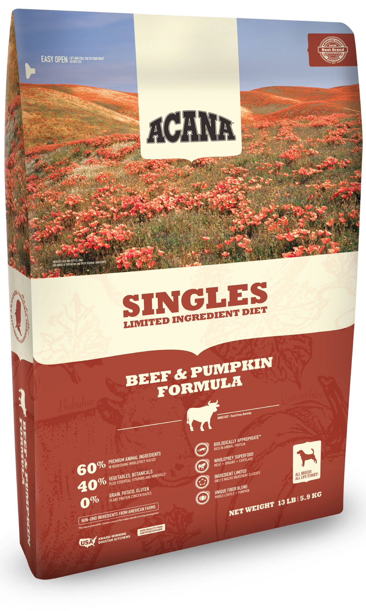 ACANA Singles Beef Pumpkin Dry Dog Food, 25 lb