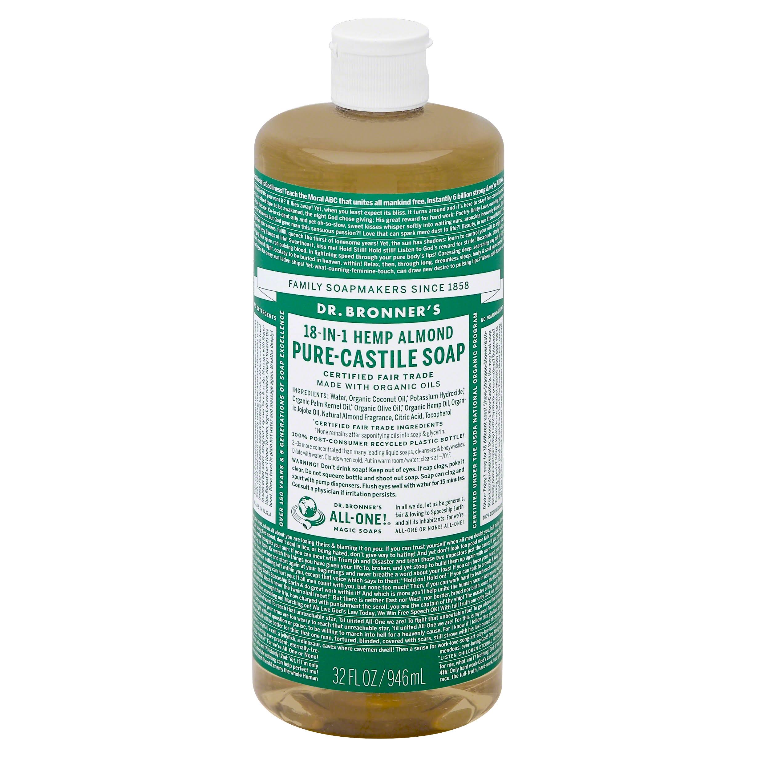 Dr. Bronner's Pure-Castile Liquid Soap, Almond - 32 fl oz bottle