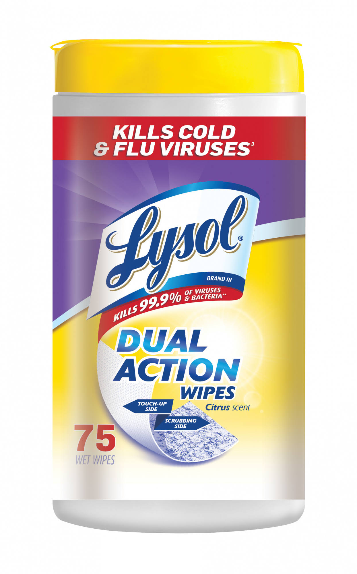 Lysol Dual Action Disinfecting Wipes, Citrus, 75 Count