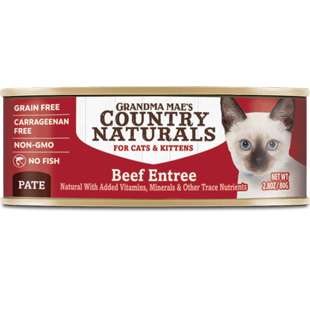 Grandma Mae's Country Naturals Beef Entrée Grain-Free Pate Wet Cat Food, 2.8-oz