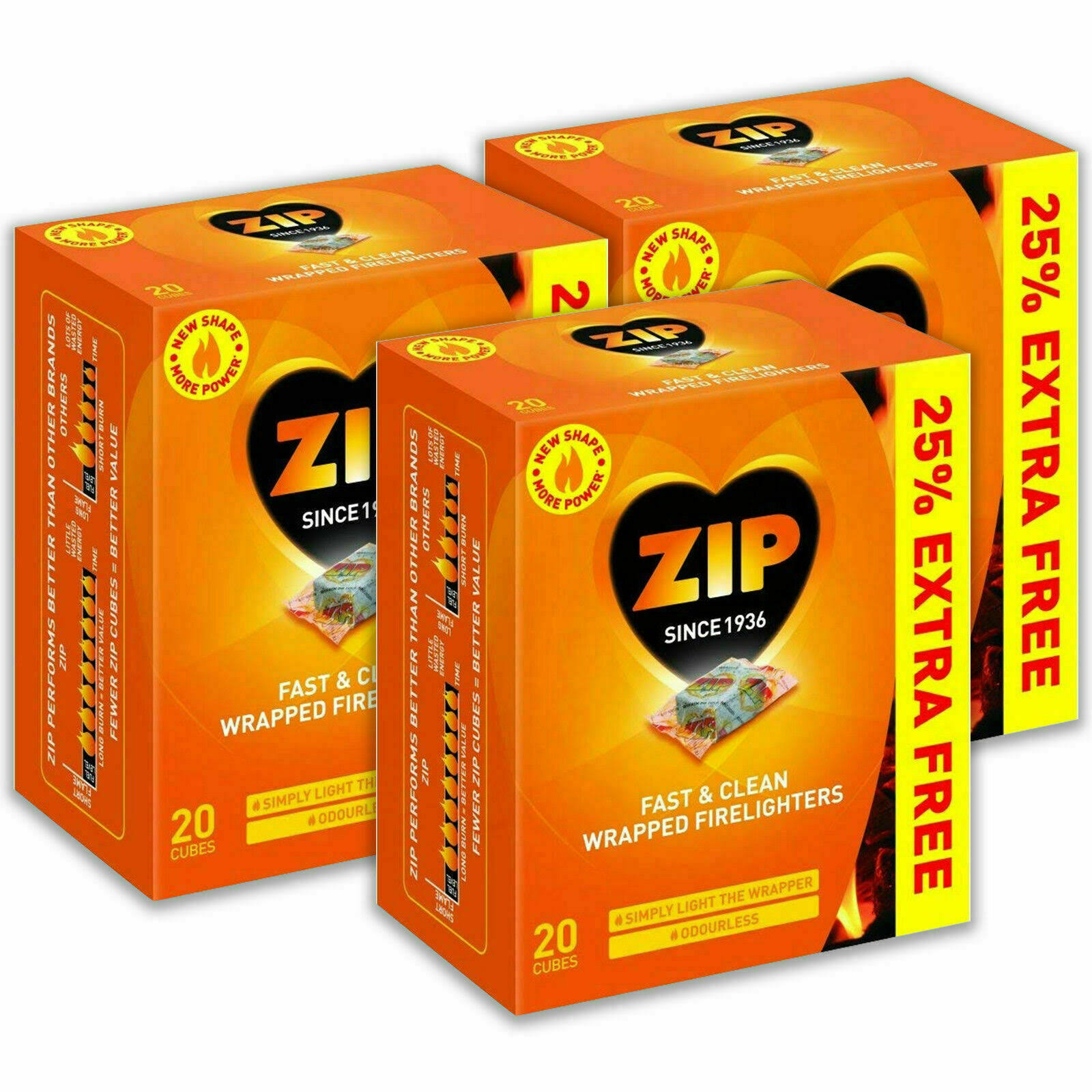 Zip Fast and Clean Wrapped Firelighters - 20 Cubes