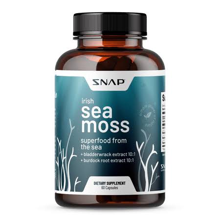 Irish Sea Moss Capsules Bladderwrack, Burdock Root & Iodine Thyroid Support - Seamoss Supplement Strengthen Immunity, Digestion, Renew Skin Tone - 60
