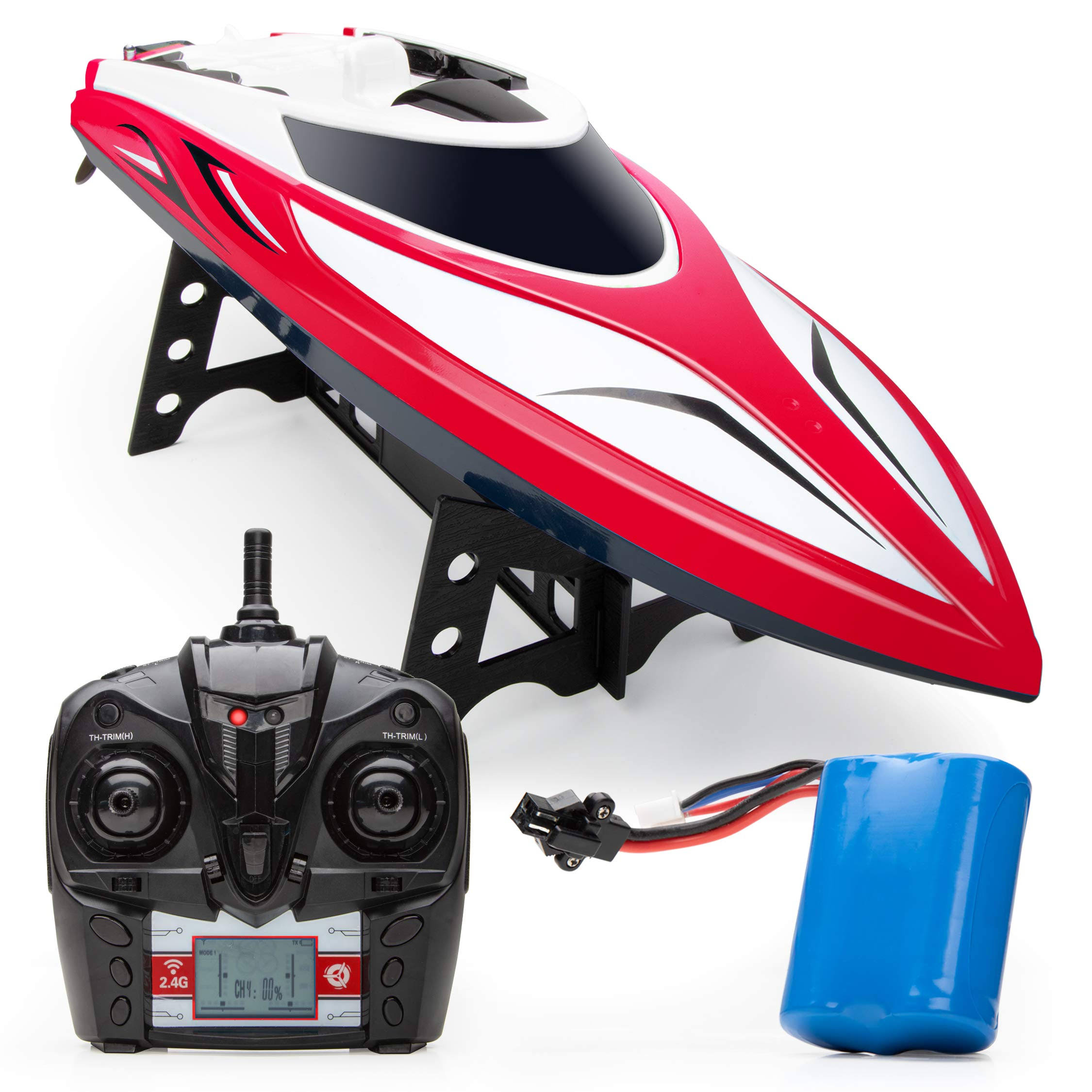 Force1 Velocity RC Boat - H102 RC Boat for Adults and Kids for Pools and Lakes, 20+ MPH Speed, 4 Channel 2.4GHz Remote Control and Durable