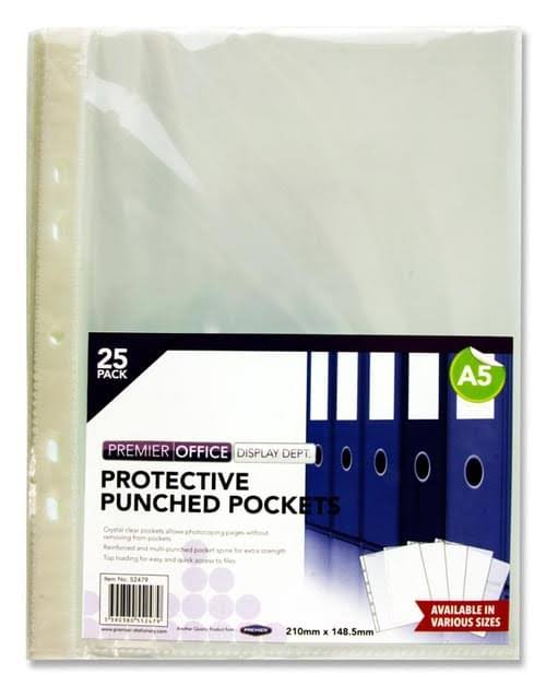 PREMIER OFFICE PKT.25 A5 PUNCHED POCKETS