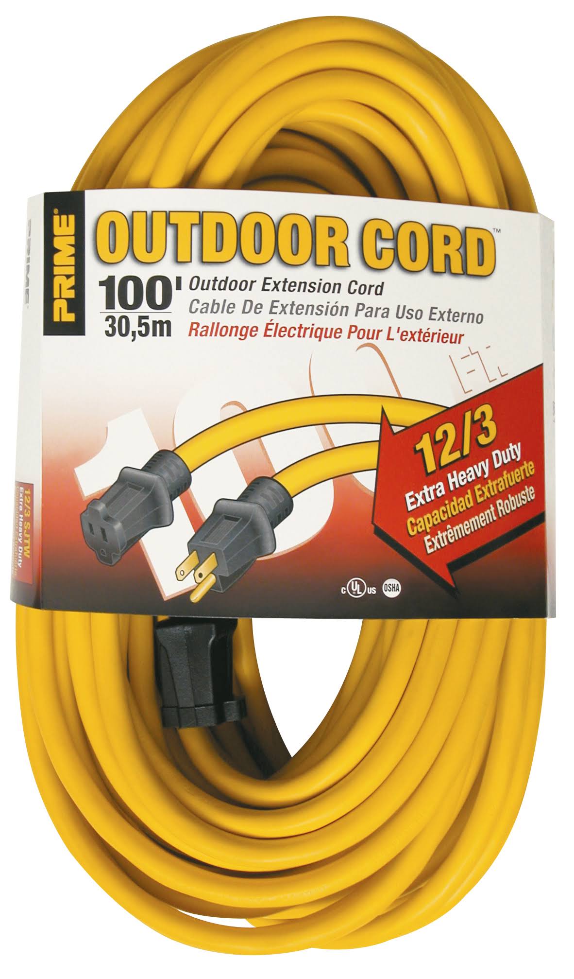 Prime Wire and Cable EC500835 SJTW Jobsite Outdoor Extension Cord - Yellow, 100'