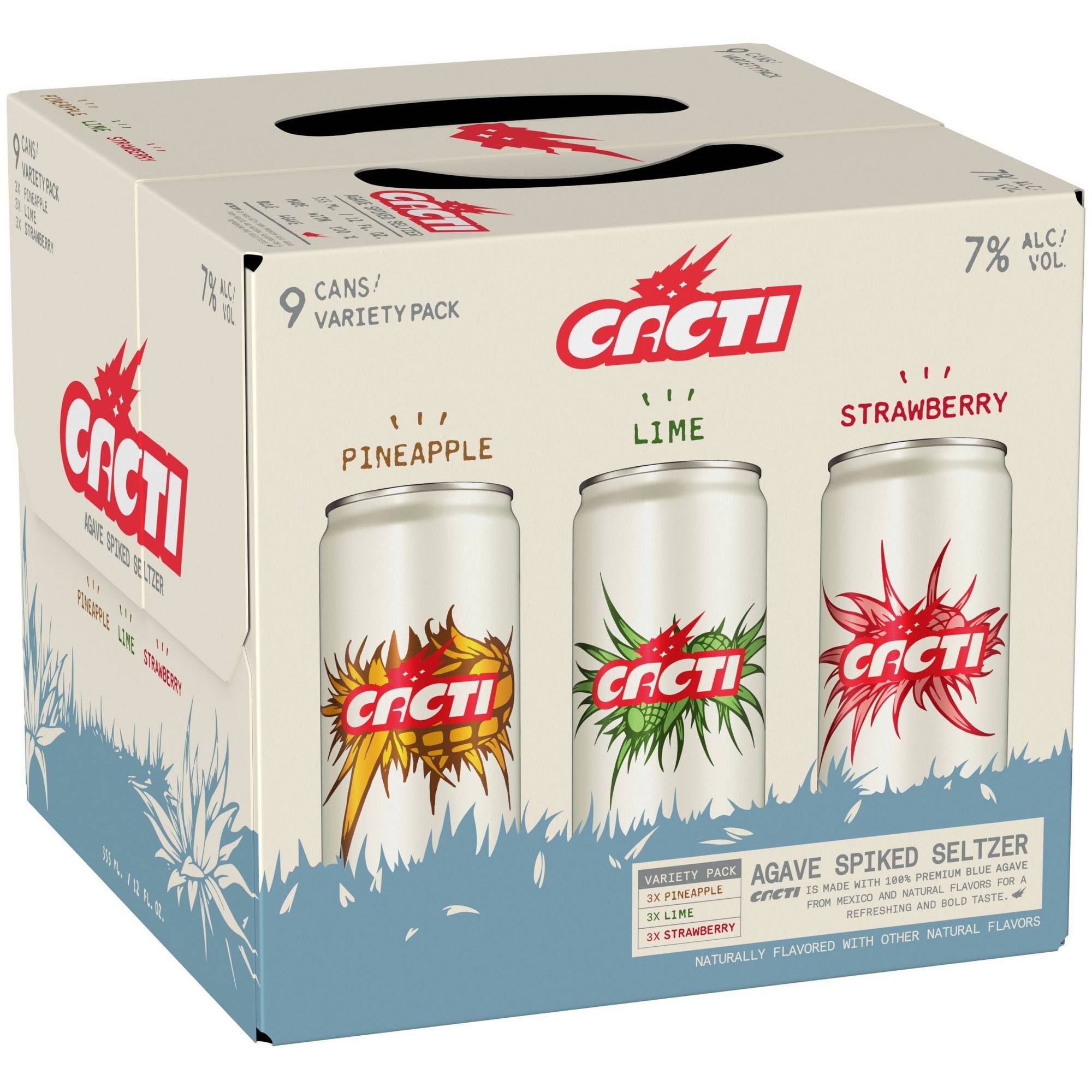 Cacti Spiked Seltzer, Agave, Pineapple/Lime/Strawberry, Variety Pack - 9 pack, 12 fl oz cans