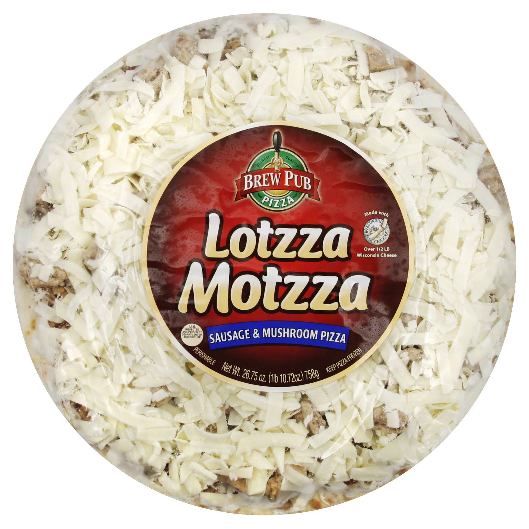 Brew Pub Lotzza Motzza Pizza, 12-Inch, Sausage & Mushroom Pizza - 26.75 oz