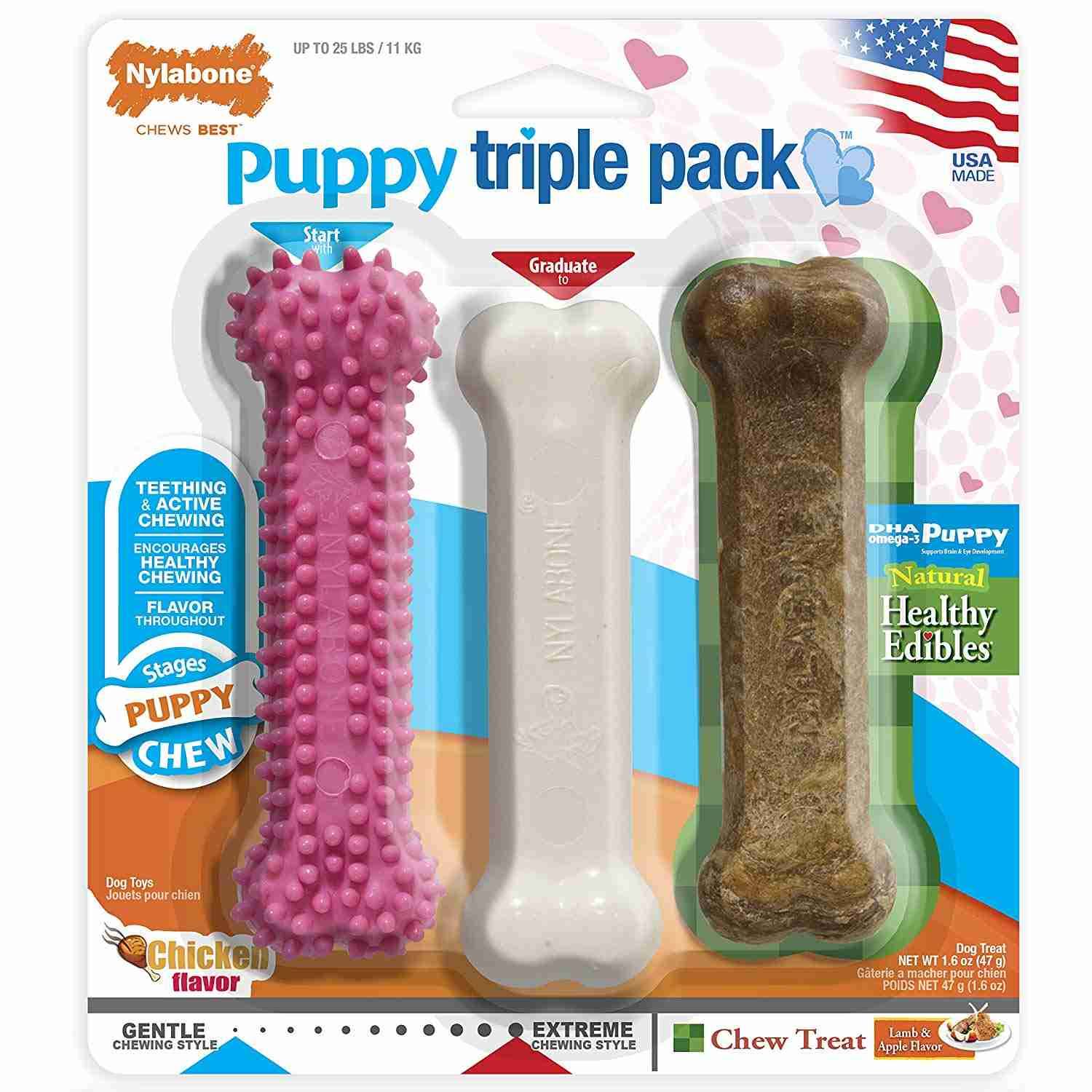 Nylabone Puppy Chew Variety Toy & Treat Triple Pack