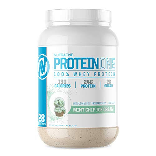 ProteinOne Whey Protein Powder by NutraOne Non GMO and Amino Acid Free Protein Powder Mint Chip Ice Cream 2 lbs