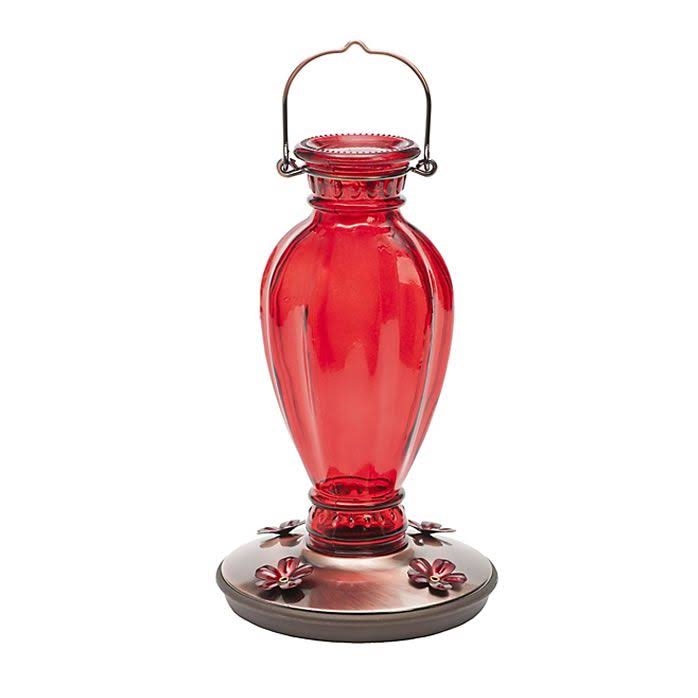 Perky Pet Daisy Vase Vintage Glass Hummingbird Feeder - Red