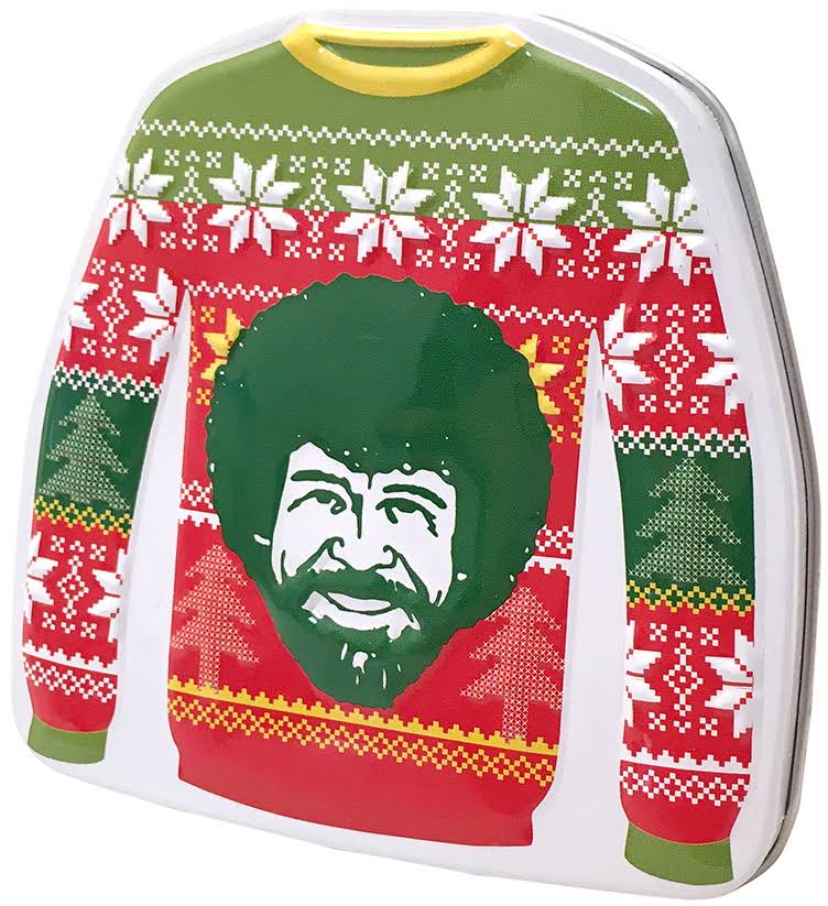 Bob Ross Christmas Sweater Tin Happy Tree Green Apple Sours