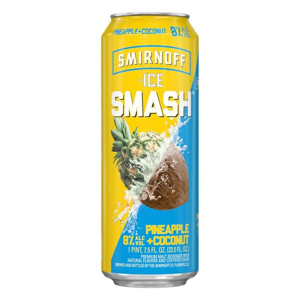 Smirnoff Ice Smash Malt Beverage, Pineapple + Coconut - 23.5 fl oz