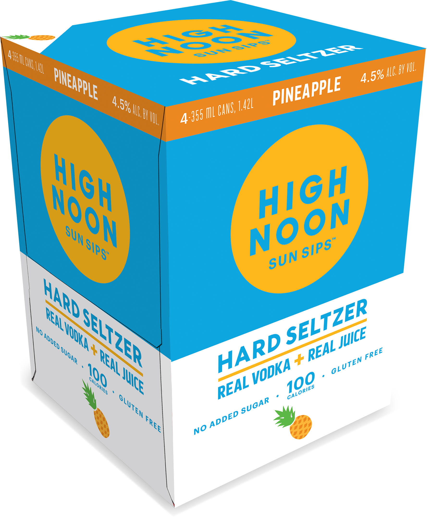 High Noon Sun Sips Vodka & Soda, Pineapple - 4 pack, 355 ml cans