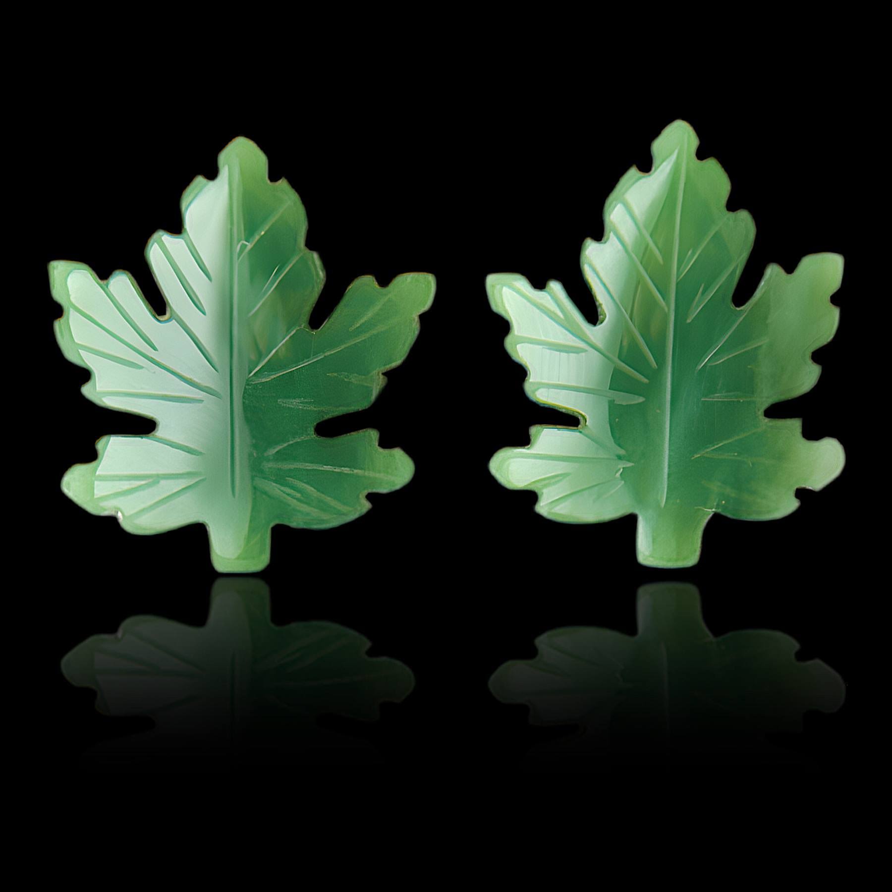 Jade Maple Leaf-14mm Earrings