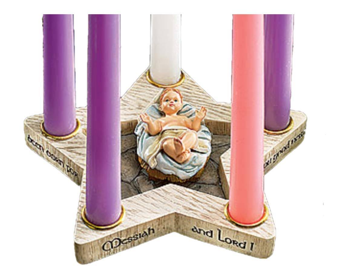 Religious Gifts Star Advent Wreath Candle Holder with Removable Baby Jesus Christ Christmas Decoration