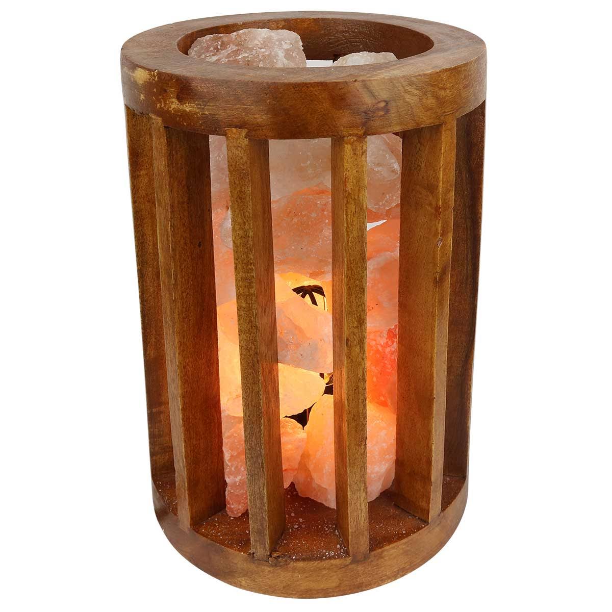 Relaxus Himalayan Salt Lamp Wooden Cylinder Basket