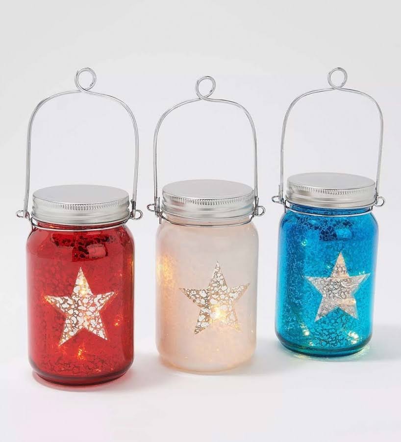 Plow & Hearth Americana Glass Mason Jar with String Lights