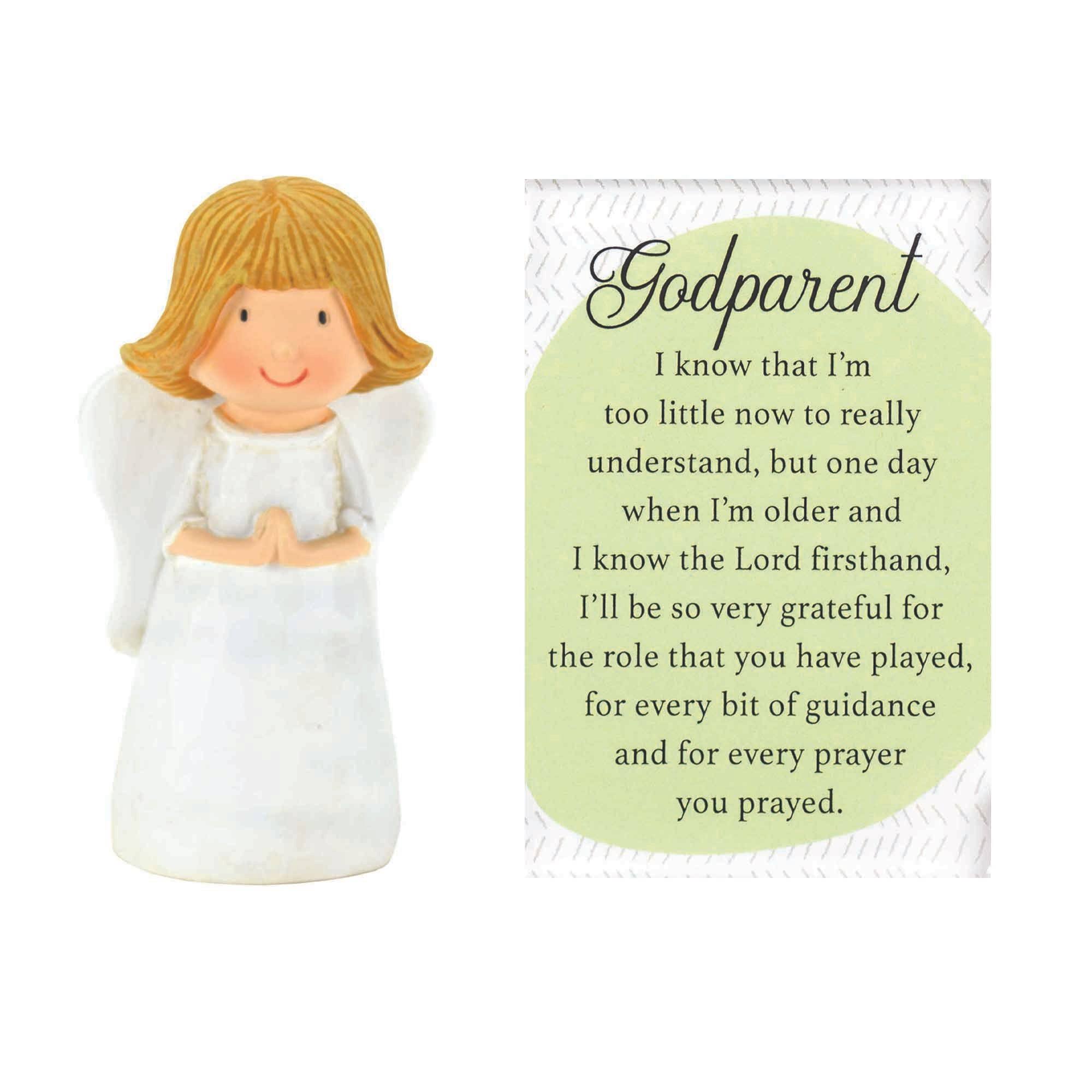 Dicksons Godparent Praying Angel White 3 inch Resin Stone Figurine and Pocket Card