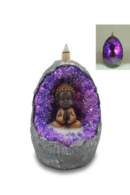 ZenN Backflow Incense Burner Baby Buddha Crystal Cave With Led