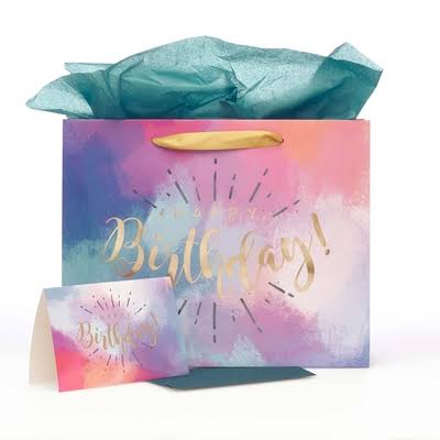Happy Birthday Multicolored Large Gift Bag Set with Card and Tissue Pa