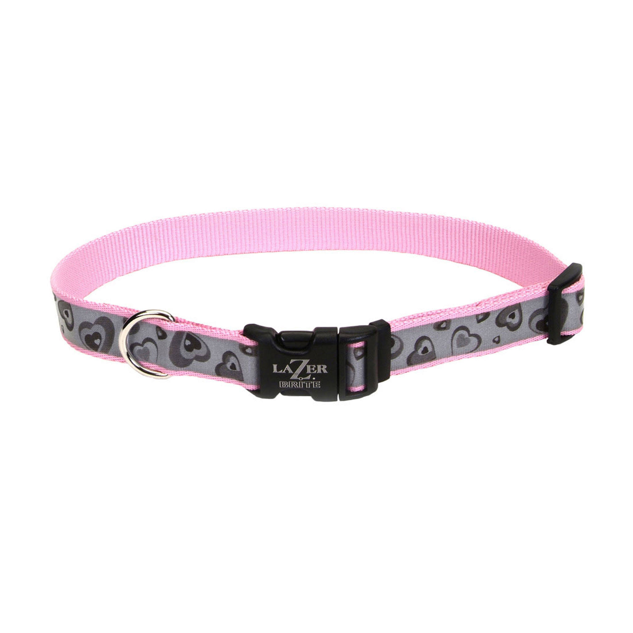 Lazer Brite Reflective Dog Collar - 5/8" x 12-18", Pink with Hearts