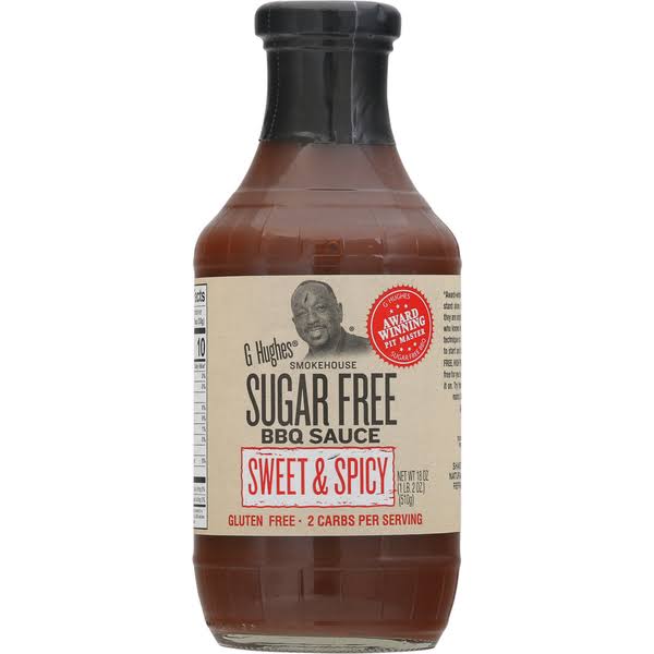 G Hughes Smokehouse BBQ Sauce, Sugar Free, Sweet & Spicy - 18 oz