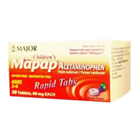 Major Mapap Acetaminophen Children's Pain Reliever - 80mg, Grape, 30ct
