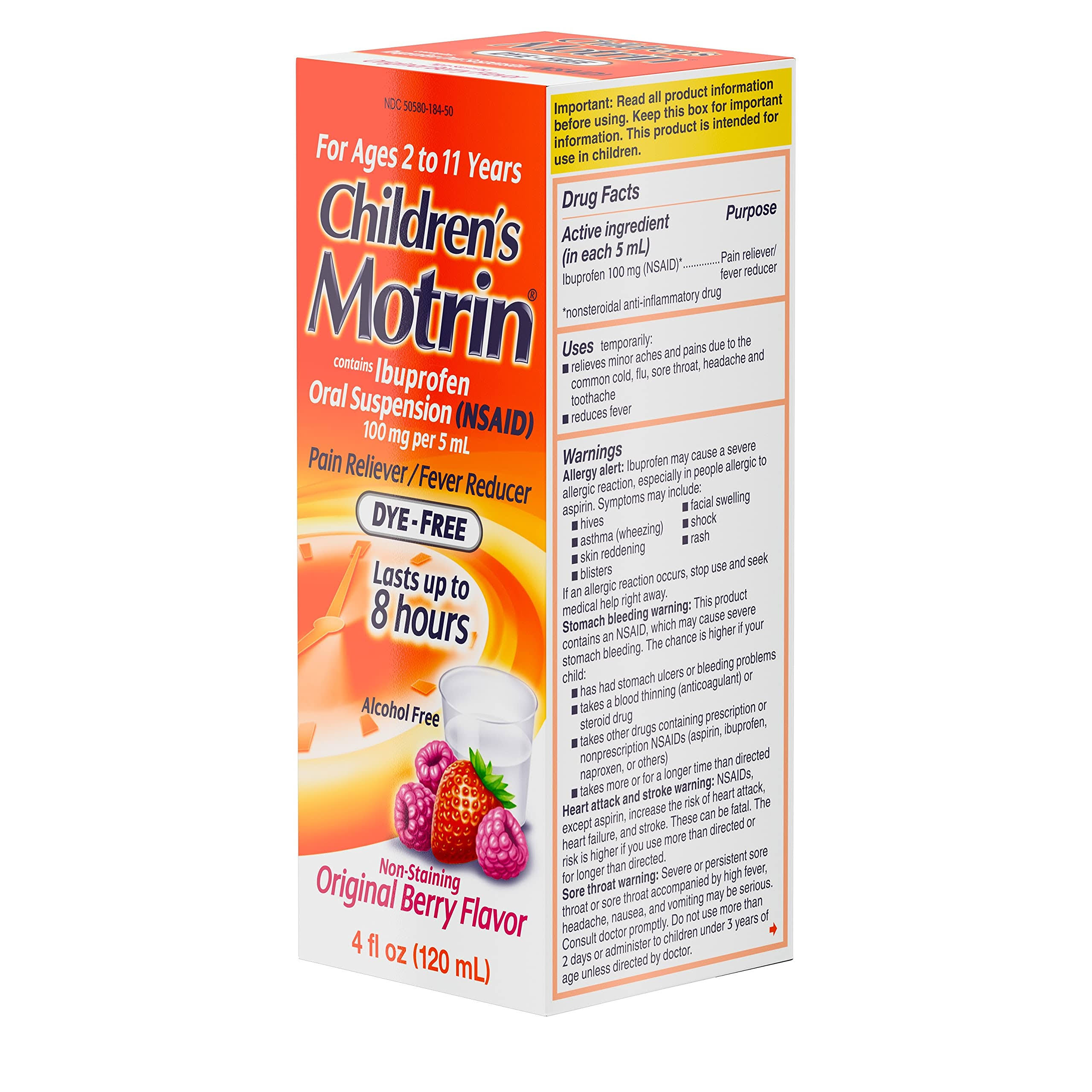 Motrin Children's Dye-Free Ibuprofen Oral Suspension - Original Berry, 4oz