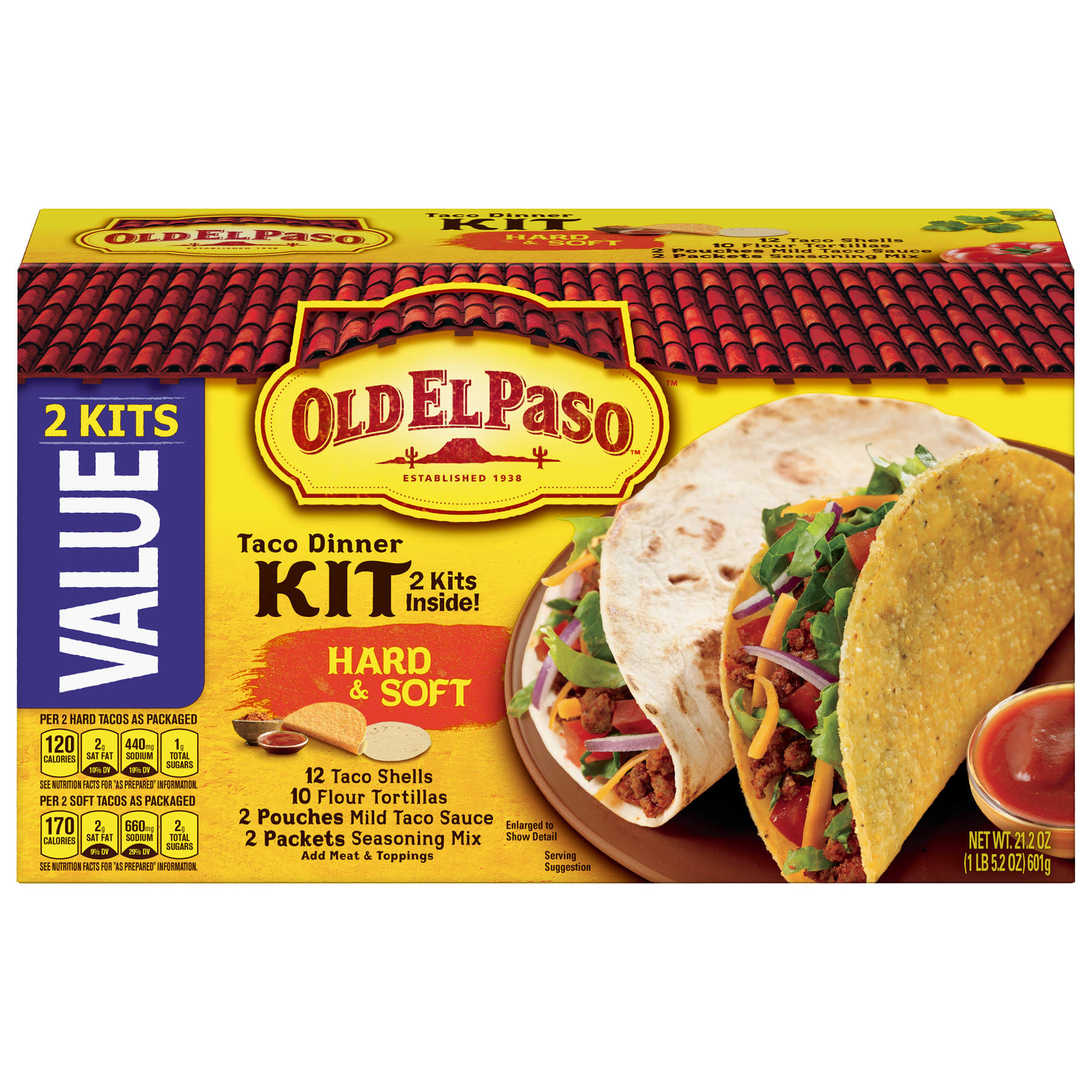 Old El Paso Taco Dinner Kit, Hard & Soft, Family Size - 2 kits, 21.2 oz