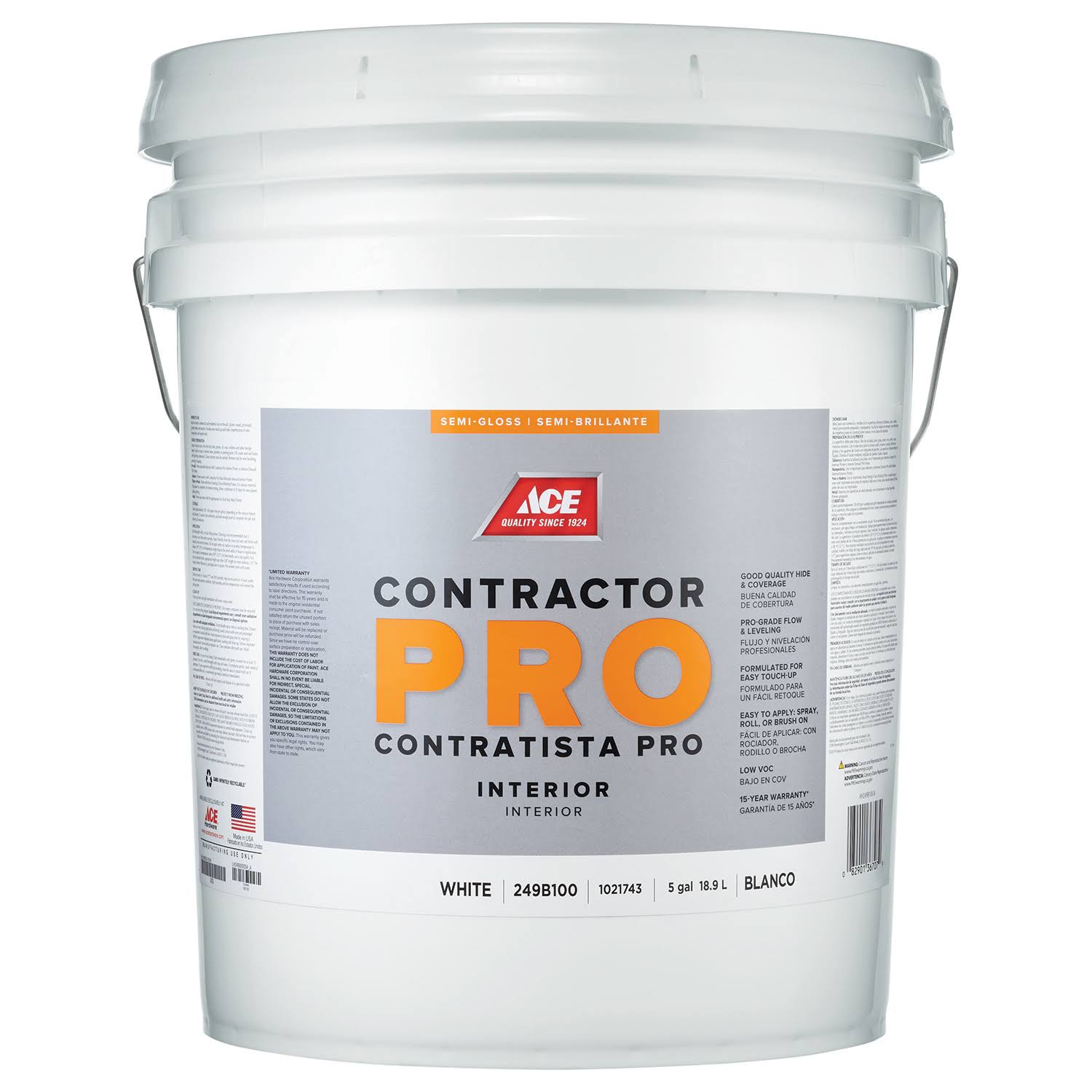 Ace Contractor Pro Semi-Gloss White Latex Paint Indoor 5 gal.