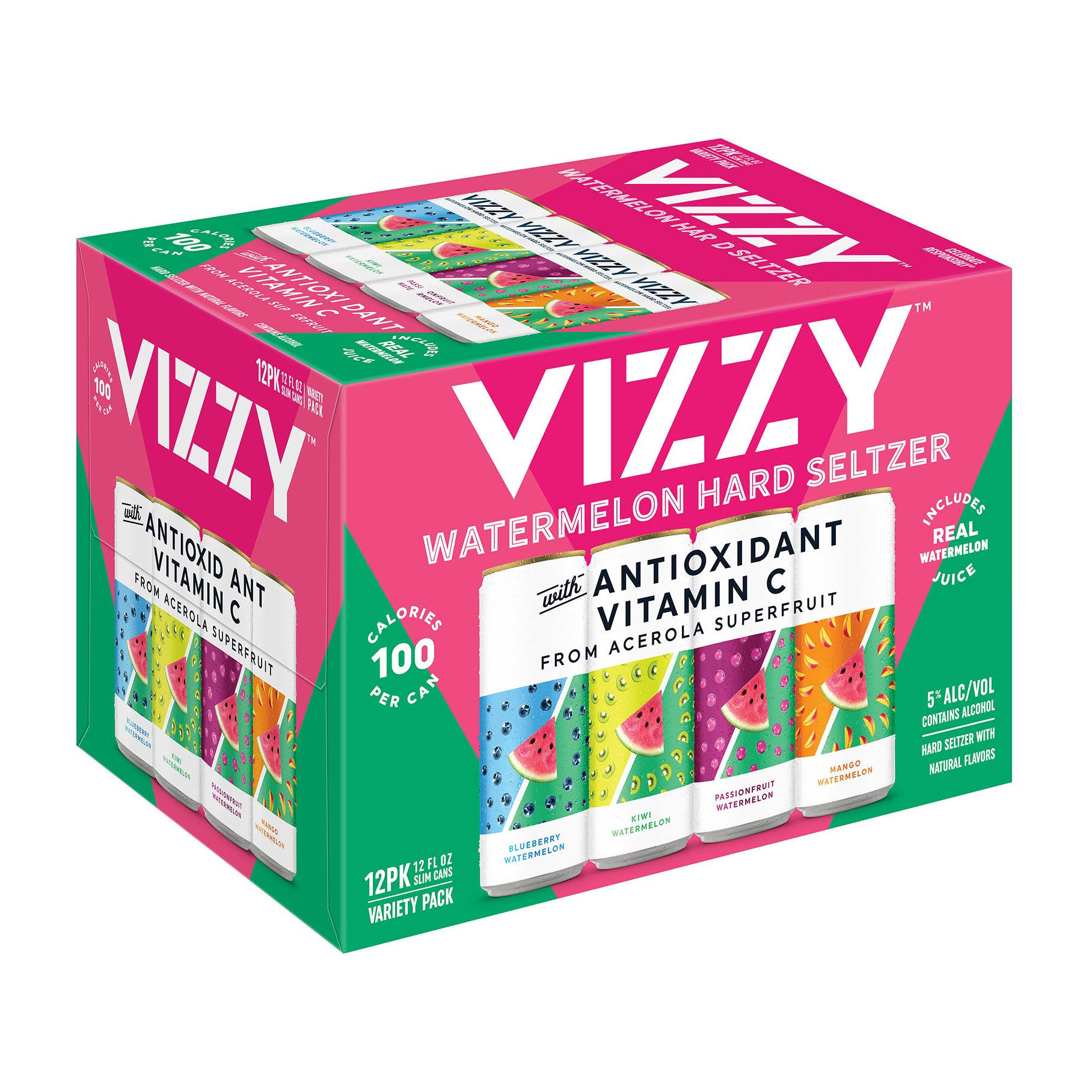 Vizzy Hard Seltzer, Watermelon, Variety Pack, 12 Pack - 12 pack, 12 fl oz slim cans