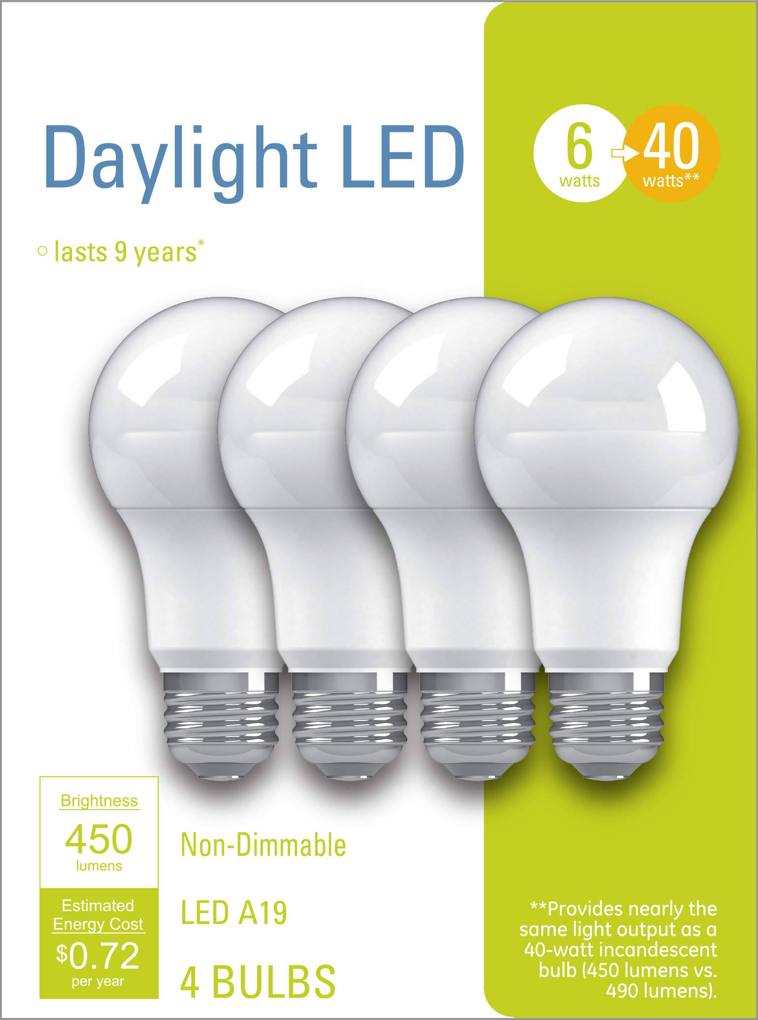 GE Lighting A19 Led Light Bulb - 6W, 4pk, Medium Base