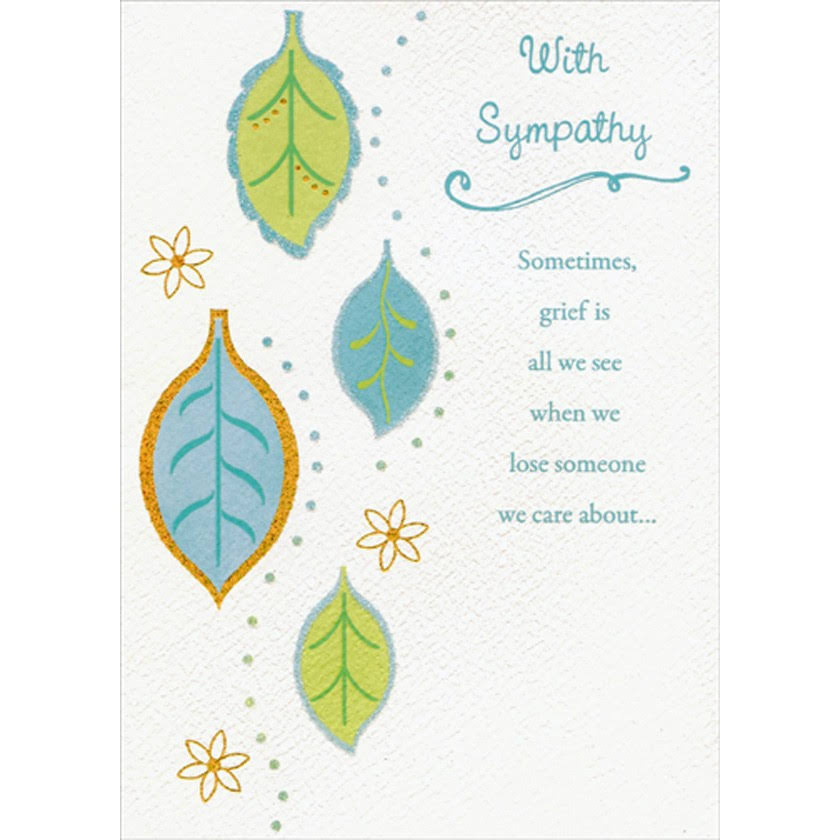 Blue and Green Falling Leaves Holographic Foil Sympathy Card