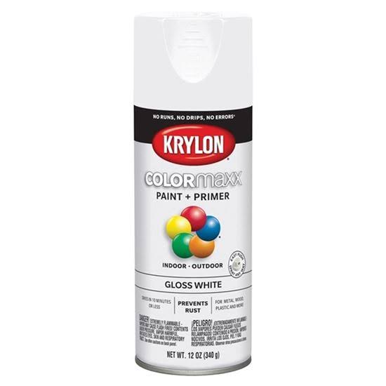Krylon COLORmaxx K05545007 Spray Paint, Gloss, White, 12 oz Aerosol Can