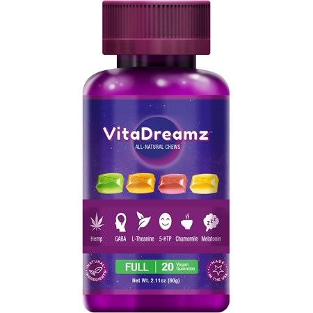 Vitadreamz SleepEZ Pillowz Natural Sleep Aid GABA L-Theanine 5-HTP Chamomile with Melatonin Full Size 20 Gummies