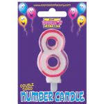Pink Number 8 Candle 6s