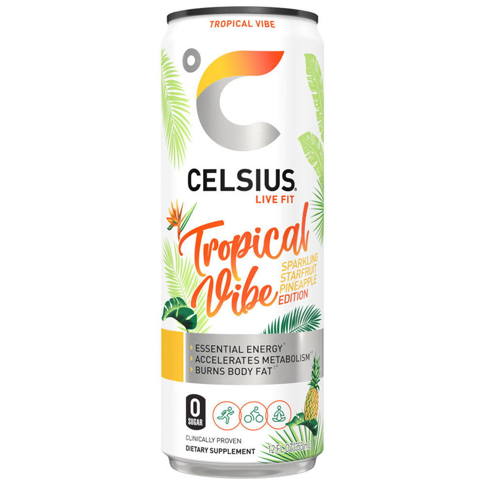 Celsius Sparkling Energy Drink with Vitamins, Sparkling Tropical Vibe 1/can