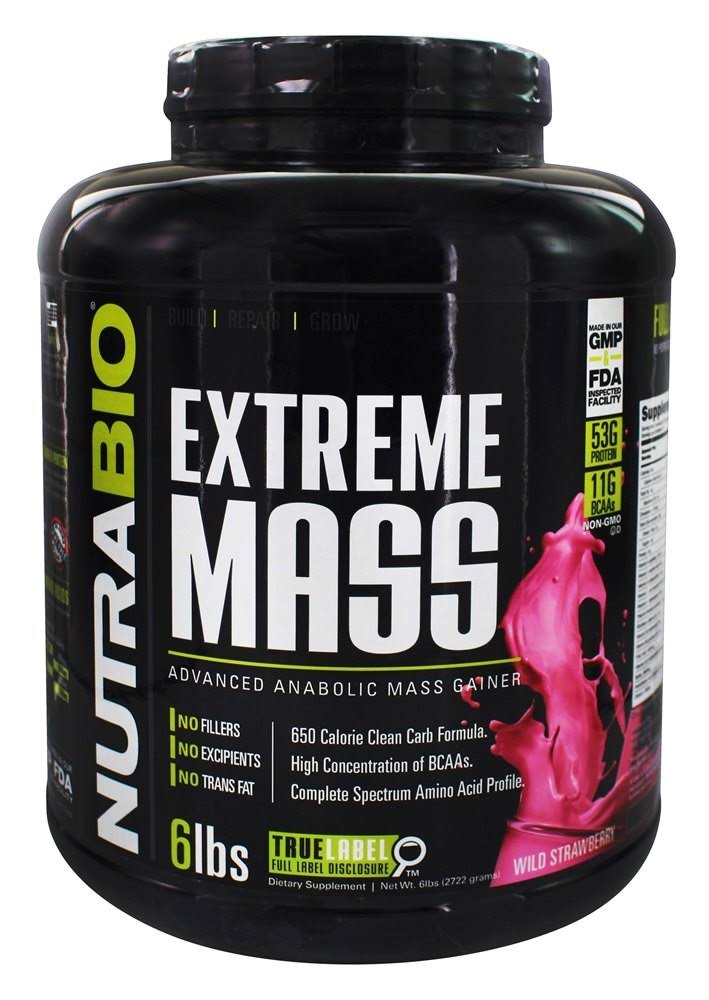 NutraBio Extreme Mass Muscle Gainer Powder - Strawberry, 6lb