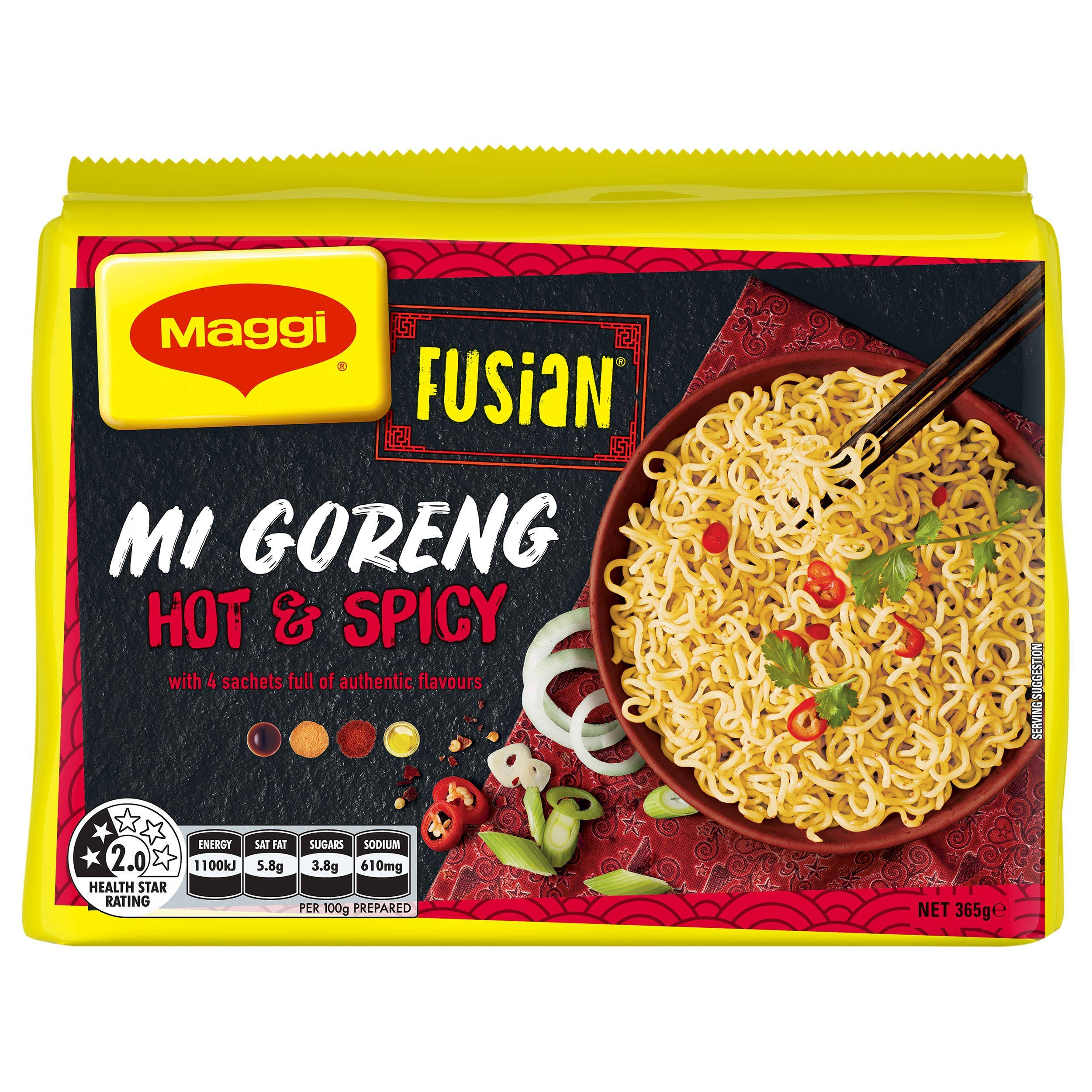 Maggi Fusian Instant Noodles Hot & Spicy 5 Pack