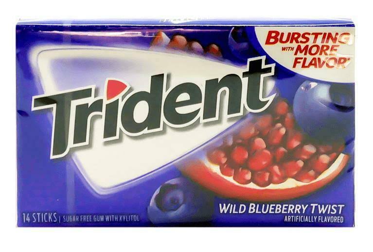 12x Trident Wild Blueberry Twist Flavor Sugar Free Gum with Xylitol American Gum