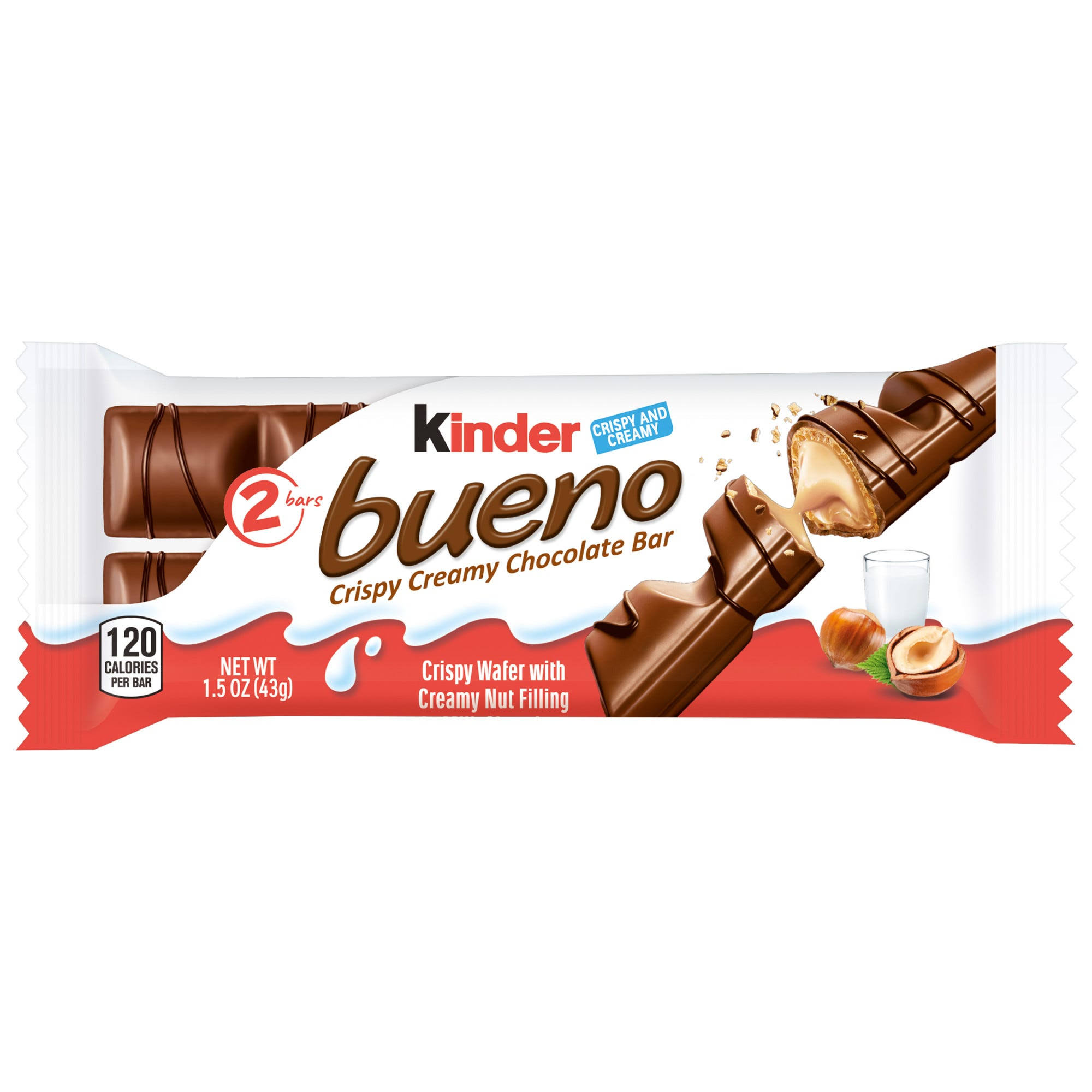 Kinder bueno milk chocolate and hazelnut cream candy bar pack, 1.5 oz