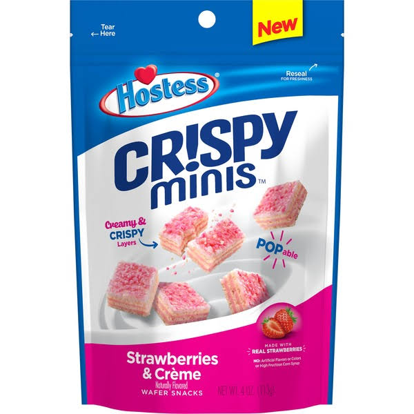 Hostess Crispy Minis Wafer Snacks, Strawberry & Creme - 4 oz
