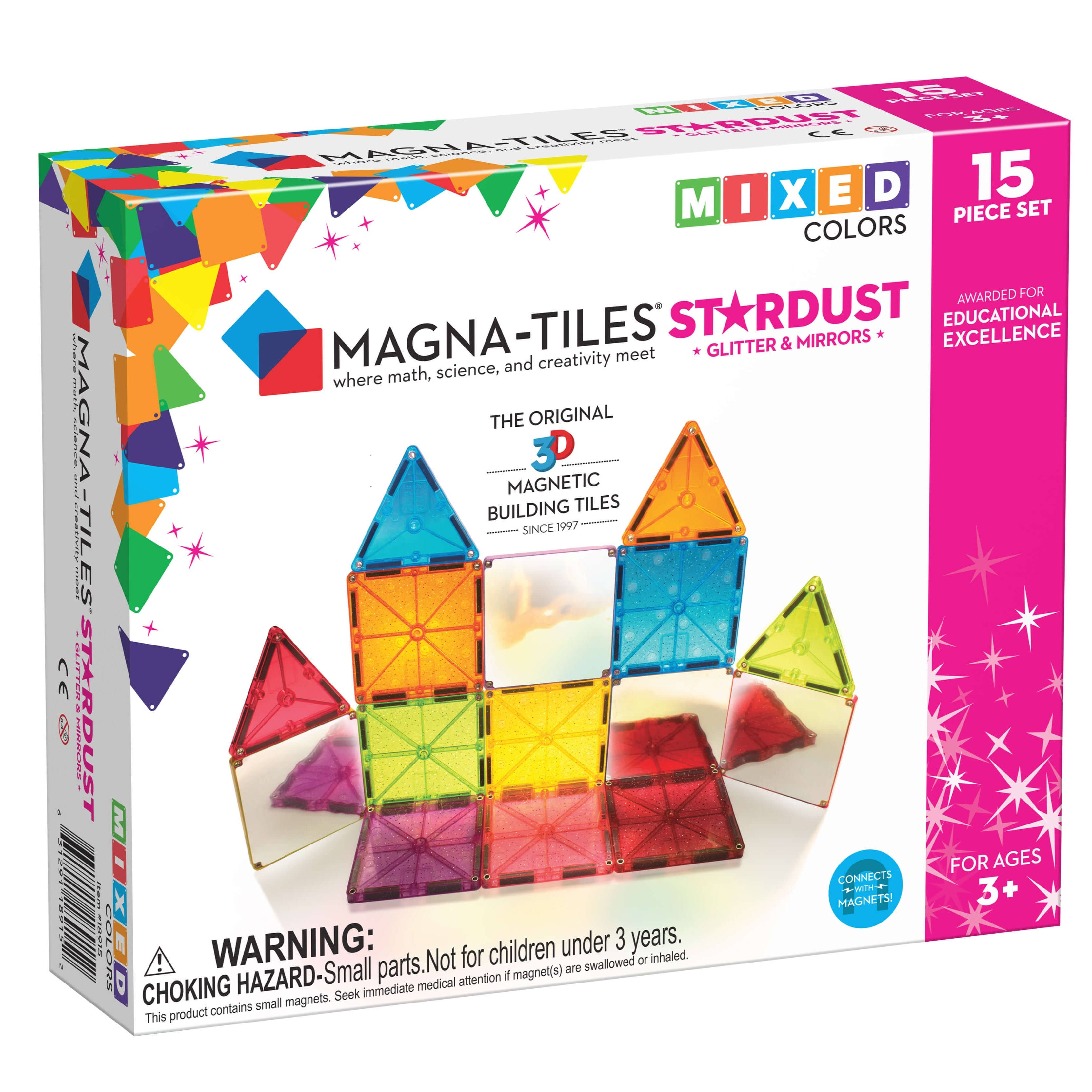 Magna Tiles Stardust 15 Piece Set 3D Magnetic Building Tiles