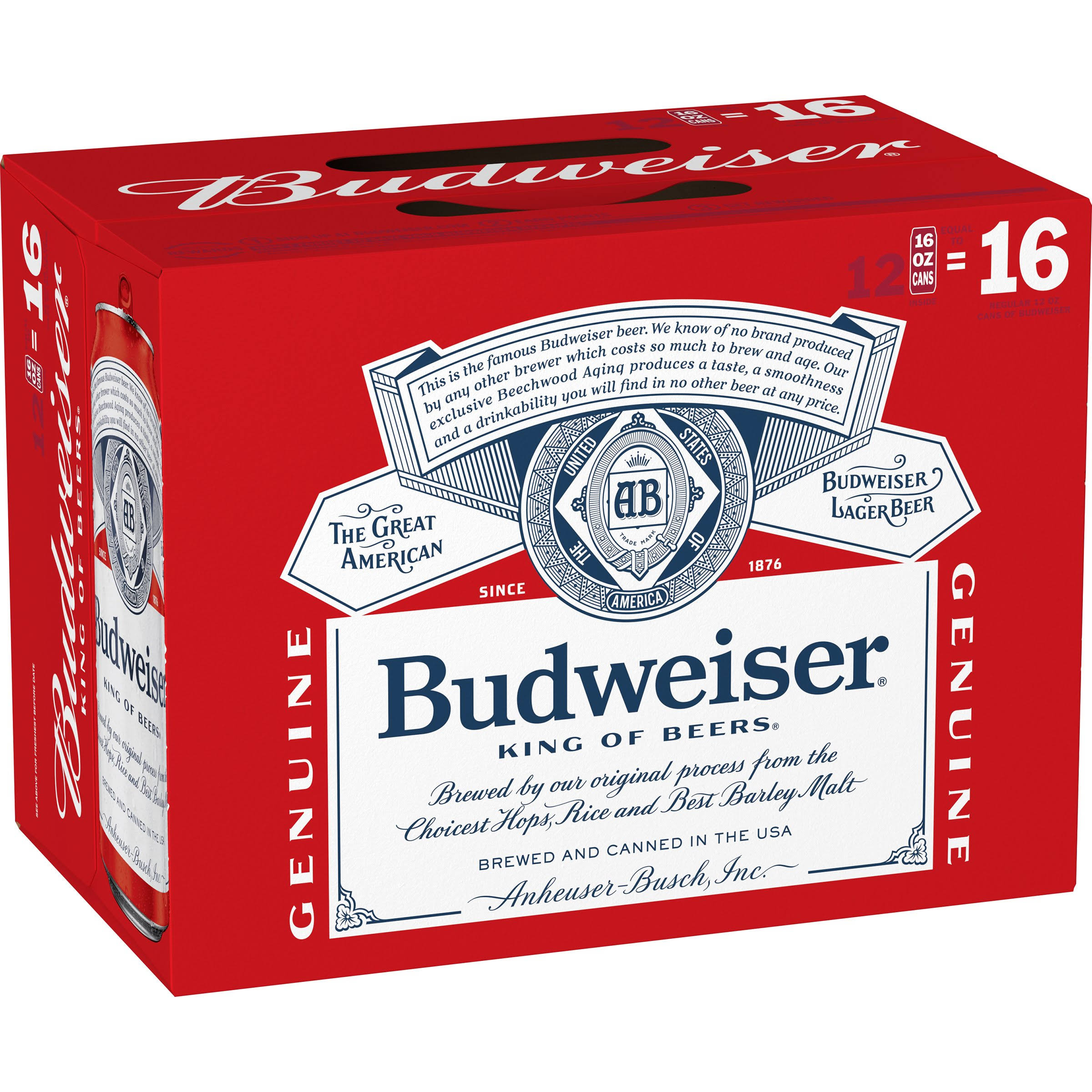 Budweiser Beer, Lager - 12 pack, 16 oz cans