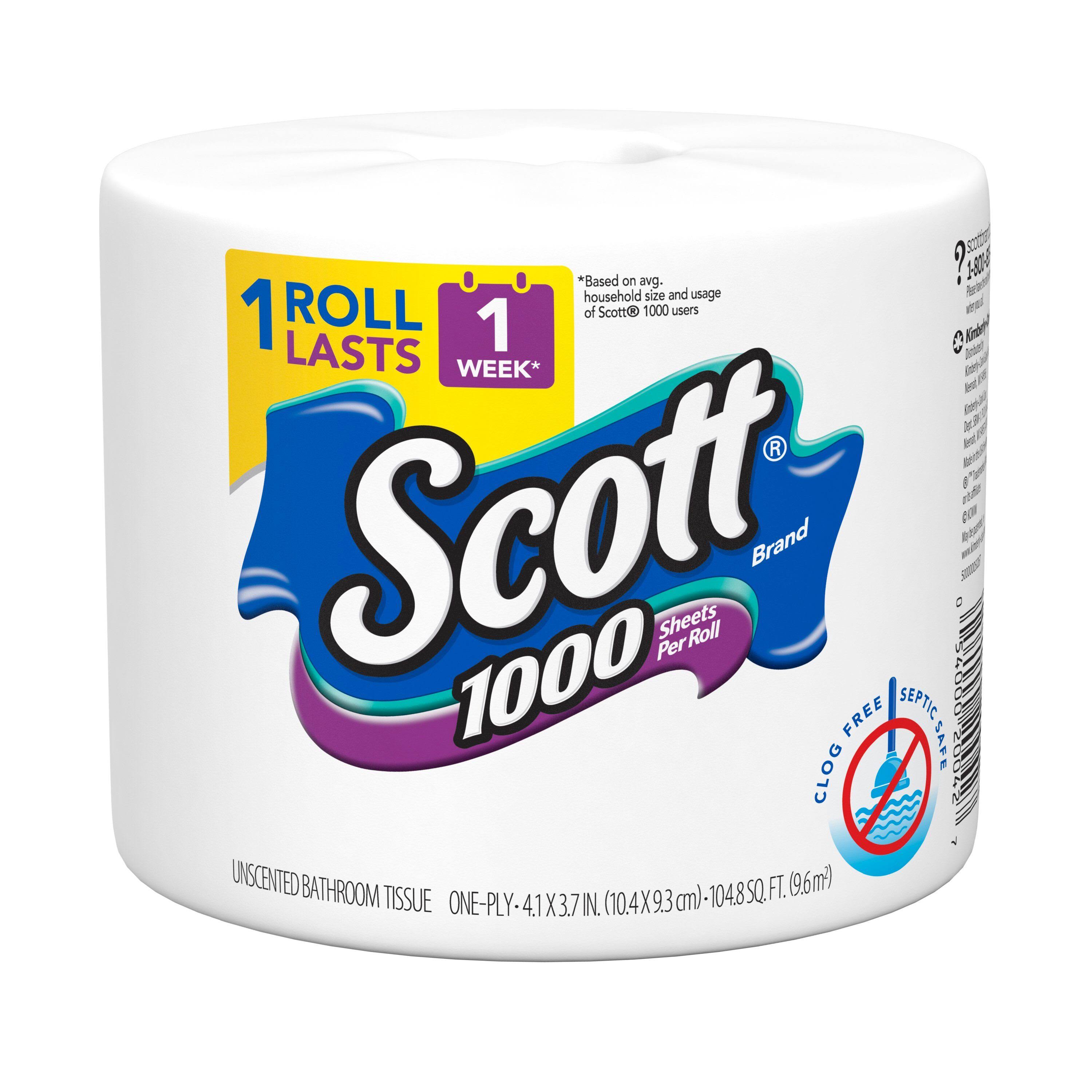 Scott 1000 Bathroom Tissue, Unscented, One-Ply