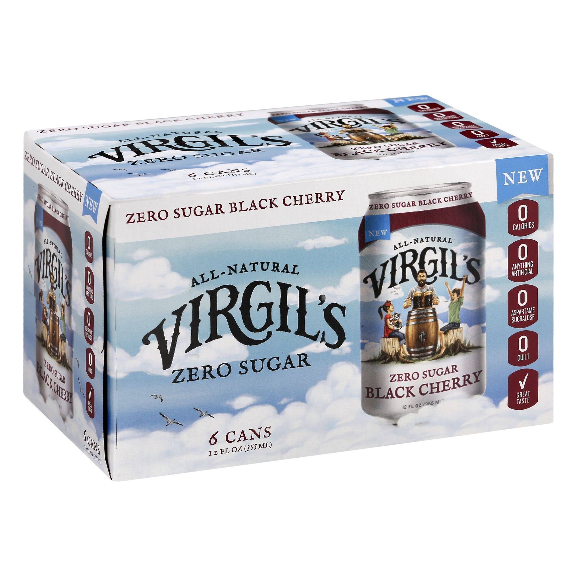 Virgil's Soda, Zero Sugar, Black Cherry, 6 Pack - 6 pack, 12 oz cans
