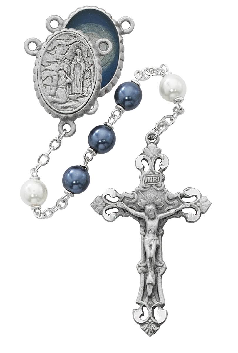 McVan R608df 7 mm Lourdes Cross Rosary Set - Blue & White