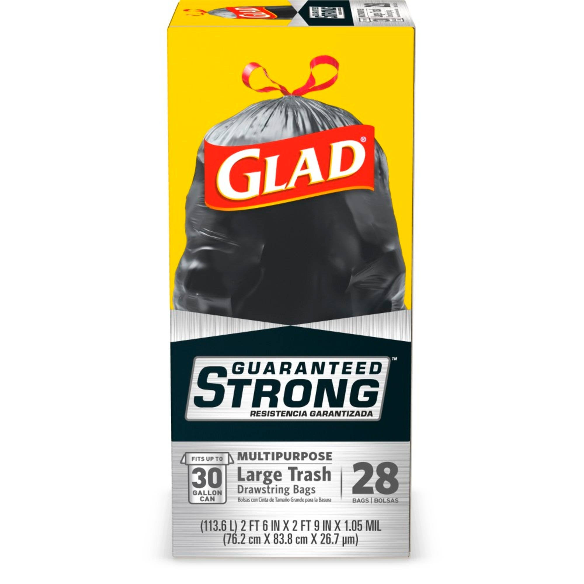 Glad 78966 Drawstring Large Trash Bags - Black, 30gal, 28ct